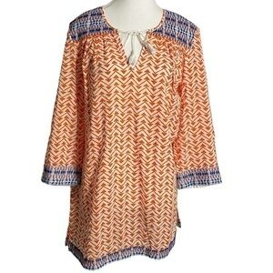 J. McLaughlin Orange and Blue Aztec print Tunic/ Swim Cover Up